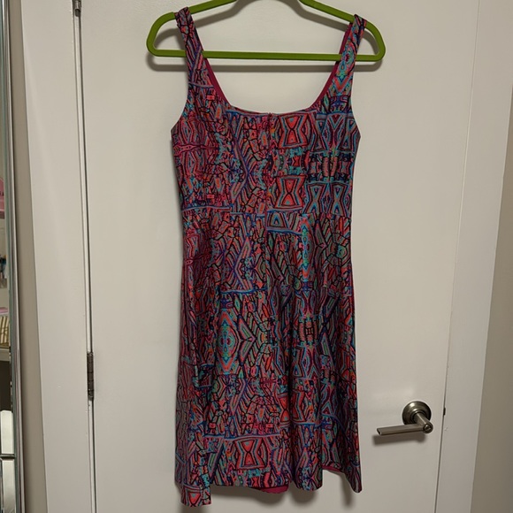 Nanette Lepore Machu Picchu pink printed dress with pockets 2 - Picture 7 of 9